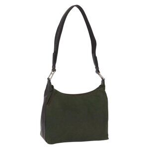 Authentic PRADA Shoulder Bag Nylon Khaki Silver